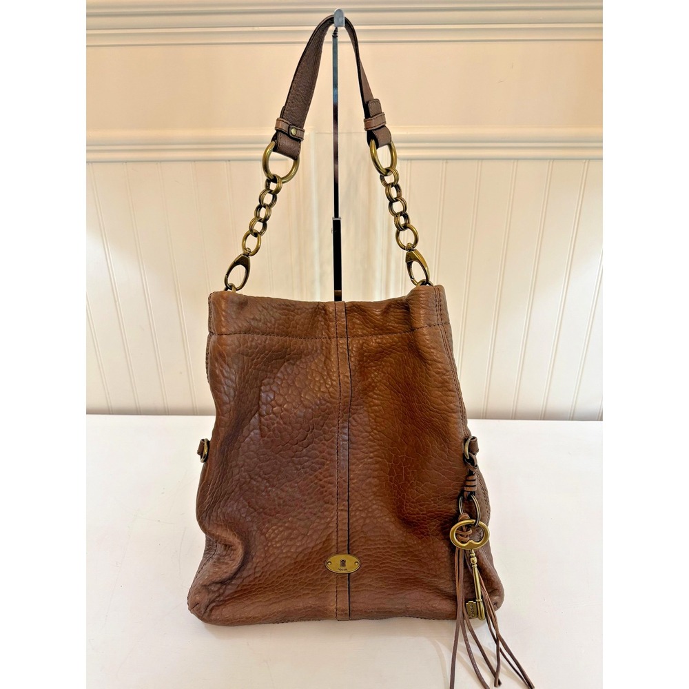 Fossil Shoulder Bag Womens Medium Brown Leather Long Live Vintage Hobo Tassel